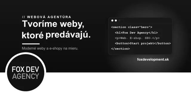 Náhľad firemného profilu Fox Development Agency na Facebooku s cover fotkou a kruhovým avatarom s logom