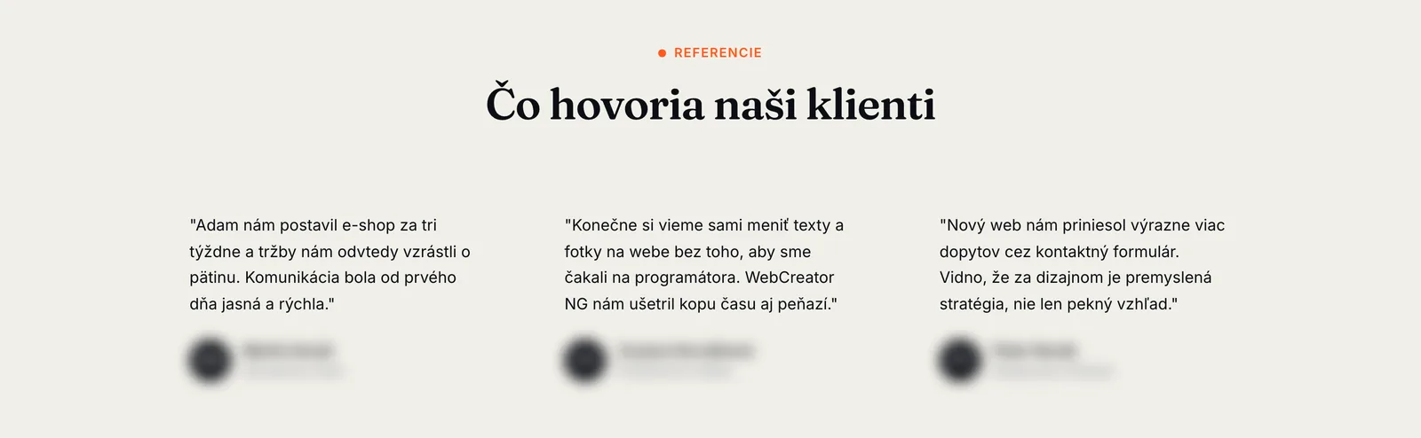 Sekcia Čo hovoria naši klienti s tromi vymyslenými referenciami