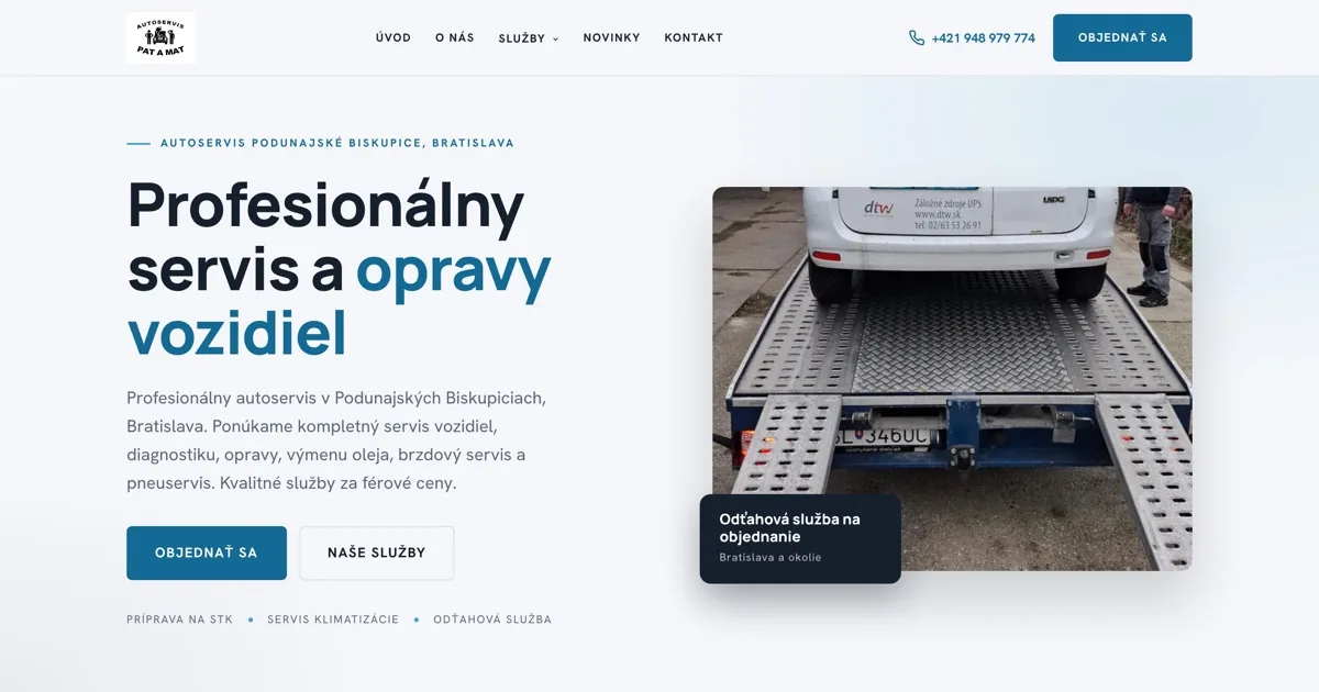 Web pre autoservis Pat a Mat: služby zvlášť, systém vzadu