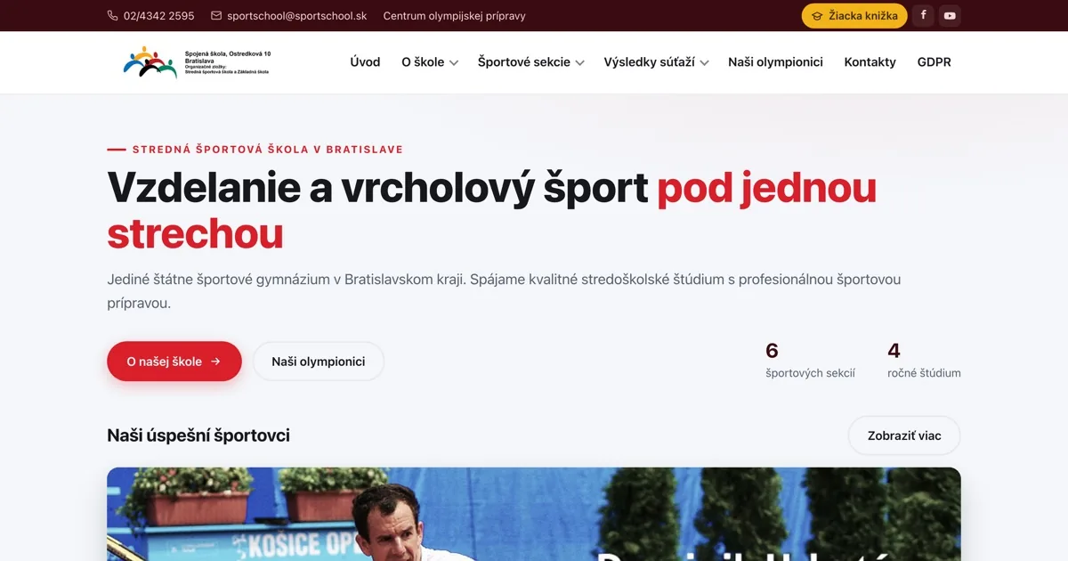 SportSchool.sk: redizajn webu strednej športovej školy