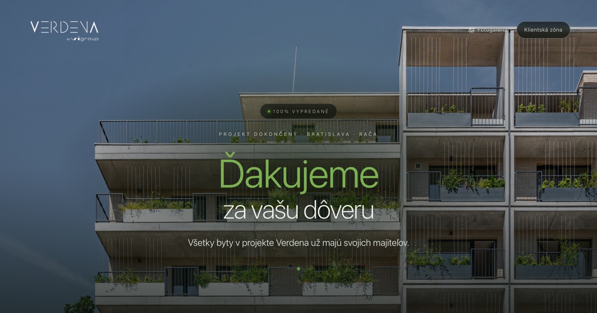Web vypredaného realitného projektu: prípad verdena.sk